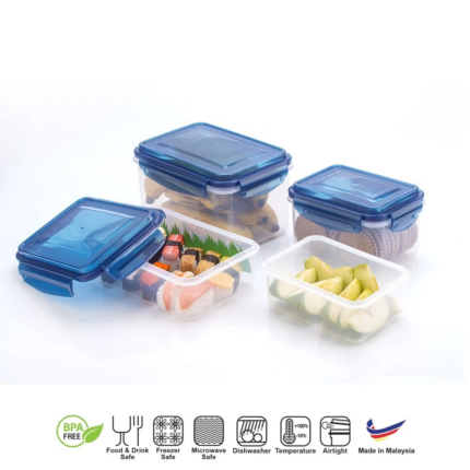 E-671 / E-672 / E-673 / E-674 700ml - 2000ml Extra Wide & Height Lid Lock Rectangular Lunch Box - Elianware
