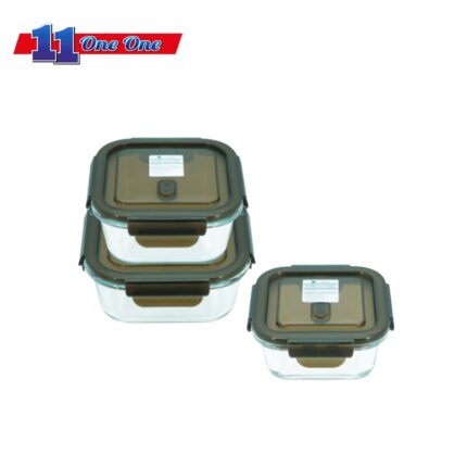 E-1667 / E-1668 / E-1669 225ml / 450ml / 700ml Borosilicate Square Microwavable Glass Keeper - Elianware